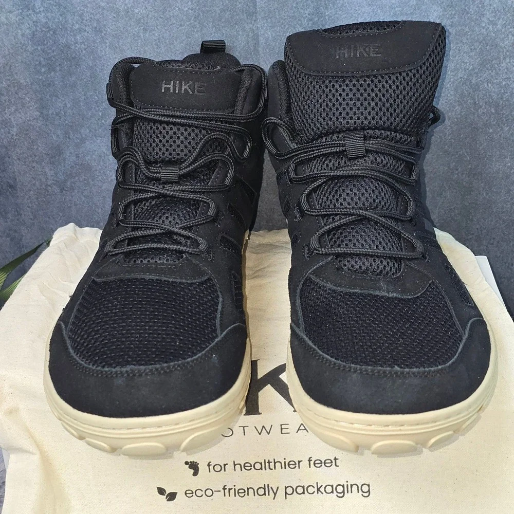 NWT Hike Footwear Canyon Trail Jet Black Barefoot Hiking Boots‎ Mens 11 EU 44